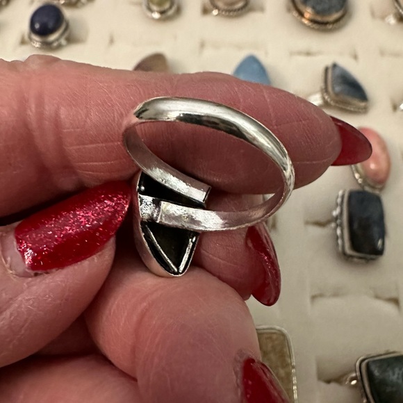 💕 Pyrite dainty geometric gemstone ring green mirrored adjustable - Picture 3 of 5